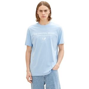 TOM TAILOR Denim slim fit T-shirt voor heren met logoprint van katoen, 32245 - Washed Out Middle Blue