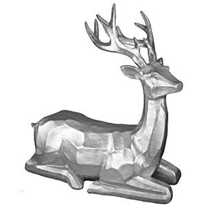 GILDE Decoratieve sculptuur liggend hert - kerstdecoratie - kleur zilver - hoogte 31 cm breedte 29,5 cm