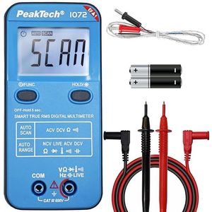 PeakTech True RMS P1072 Smart digitale multimeter met automatische bereikfunctie, digitale multimeter met 4000 punten lcd-display, stroommeter tot 600 V AC/DC, NCV en test in
