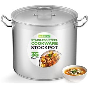 NutriChef Marmite Inox 35 QT (33,1 L) avec Couvercle – Grande Marmite à Soupe, Faitout Inox Tous Feux dont Induction – Marmite Grande Capacité Acier Inoxydable