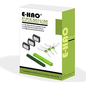 E-HAO Vervangende stofzuigeronderdelen voor iRobot Roomba serie I & J & e alle modellen, 1 set rubberen borstels, 3 HEPA-filters, 3 zijborstels voor