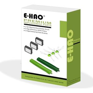 E-HAO Reserveonderdelen voor iRobot Roomba stofzuigerserie i & j & e alle modellen, 1 set rubberen borstels, 3 HEPA-filters, 3 zijborstels voor
