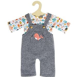 Heless 2215 Bobby walvis poppenkledingset met grijze tuinbroek en veelkleurig bedrukt T-shirt voor poppen en knuffeldieren van 35 tot 45 cm