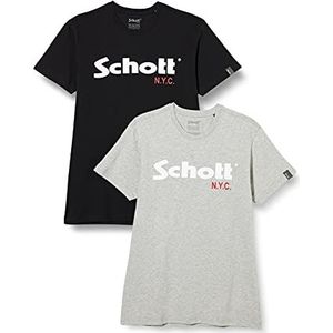 Schott NYC Set van 2 T-shirts voor heren, Veelkleurig (zwart/H.Grey)
