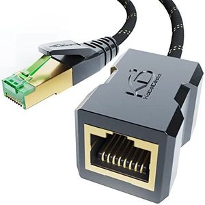 KabelDirekt Ethernet-verlengkabel met breukvast vlechtwerk en flexibele nylon ommanteling - 1,5 m (CAT7 stekker naar bus, breidt netwerkkabels, 10 Gbit/s, SF/FTP-afscherming)