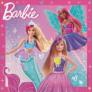 Procos - FSC Barbie Fantasy papieren servetten (33 x 33 cm, dubbel zeil), 20 stuks, roze, lichtblauw, 94568