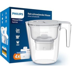 Philips Filterkaraf + 4 vervangende filterpatronen Micro X-Clean snel debiet wit 2,6 liter elektronische timer