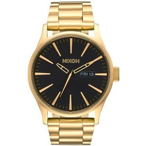 Nixon Sentry SS A356 Herenhorloge roestvrij staal dag/datum 42 mm WR 100 m, Zwart/Goud, Armband