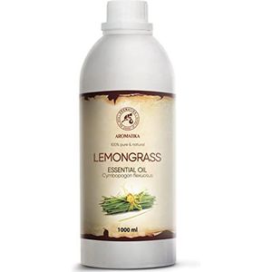 Cymbopogon Flexuosus, citroengras, etherische olie, 1000 ml, zuivere citroengrasolie, aromatherapie citroenhrasolie voor aromadiffusers, olie voor doe-het-zelf natuurlijke cosmetica, bescherming in de open lucht voor sfeerverlichting
