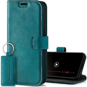 SURAZO Étui de protection à rabat en cuir véritable pour Xiaomi 13 Ultra 5G - Avec aimant, compartiment pour cartes, protection RFID, fonction support - Turquoise