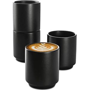 Cappuccino Set van 4 zwarte keramische mokken - Stapelbaar Design - Ontworpen voor Latte Art - 200 ml
