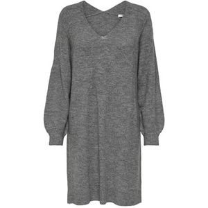 JdY JDYELANORA L/S dames jurk V-hals KNT NOOS donkergrijs melange maat M, donkergrijs melange, M, donkergrijs gemêleerd