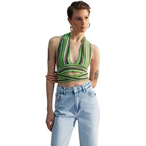 Trendyol Chemisier basique en tricot à col en V pour femme, Vert, S