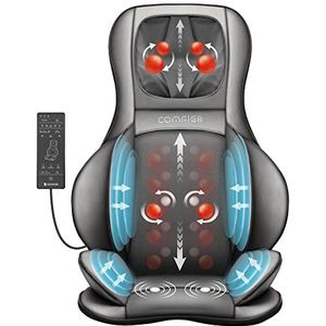 Comfier shiatsu-massagestoelkussen met kneed-, rol-, vibratie- en luchtcompressiemassage, massagekussen met warmtefunctie, voor de nek, schouders, rug, heupen en dijen