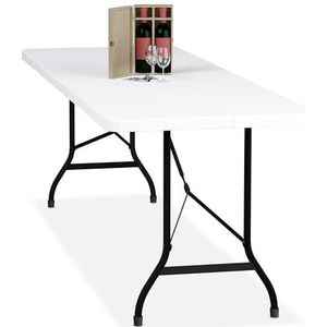Relaxdays Tuintafel, inklapbaar, 75 x 220 x 68 cm (h x b x d), kunststof, staal, weerbestendig, buitentafel, wit