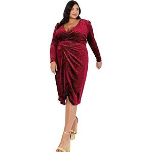 Lovedrobe Midi-jurk voor dames, V-hals, luipaardpatroon, lange mouwen, rondingen, jurk, groot, hoog, rood, maat 48, Rood