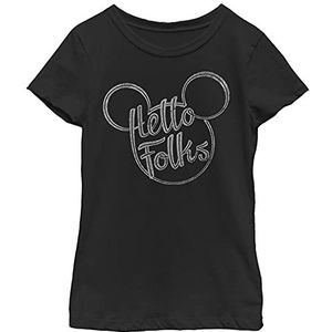 Disney Mickey Mouse Hello Folks T-shirt Mickey Head Girls, zwart, XS, zwart.