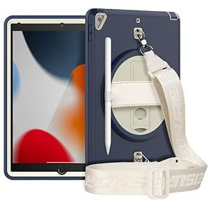 HUEZOE iPad 9/8/7 (10,2 inch model 2021/2020/2019) stootvaste afdekking stootvaste beschermhoes met draaibare standfunctie marineblauw