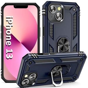 ADDIT iPhone 13 hoes, iPhone 13 hoes met ringstandaard, magnetische autohouder, militaire kwaliteit, zeer robuust, blauw
