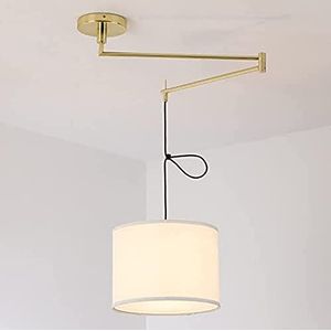 B·LED BARCELONA LED BarcelonaLED Moderne elegante plafondlamp met draaibare gouden arm en witte stoffen kap met E27-fitting voor eetkamer