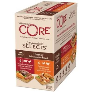 Wellness CORE Signature Selects Kattenvoer in graanvrije saus, hoog vleesgehalte, Chunky Selection mix, 8 x 79 g