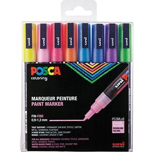 Posca - PC3M - Fine Tip Pen - Sparkling Colors, 8 stuks