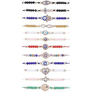 Yolev 12 stuks armbanden voor bescherming tegen het boze oog voor vrouwen en meisjes, 12 stuks boze oogarmbanden, steen, Steen