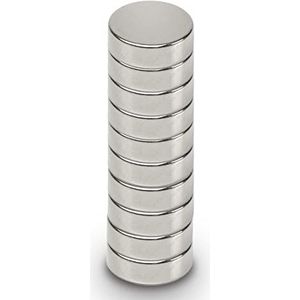 MAUL Neodymium schijfmagneten, magneten met hoge hechtkracht voor veelzijdig gebruik, ronde magneet in elegant en modern design, Ø 15 x 5 mm, 10 stuks, lichtzilver