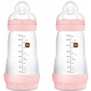MAM A138 Easy Start Set van 2 gepatenteerde anti-koliek babyflessen met ultrazachte SkinSoft™ siliconen speen voor baby's vanaf 2 maanden, roze, zelfsteriliserend in 3 minuten, 260 ml