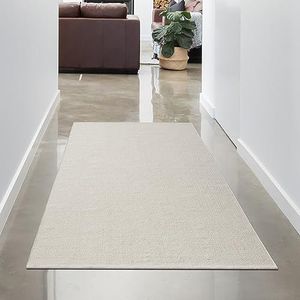 CARPETIA Wollen tapijt voor hal, handgemaakt, duurzaam, modern, crème, 70 x 140 cm