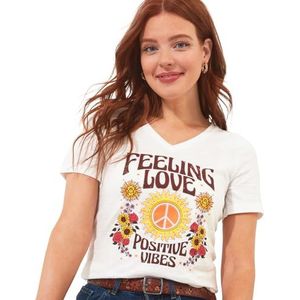 Joe Browns T-shirt graphique à col rond avec slogan Positive Vibes Affirmation pour femme, blanc, taille 8, blanc, 36