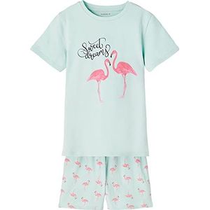Name It Nkfnightset SS Shorts Flamingo Noos Set Pijama meisjes, Gletsjer