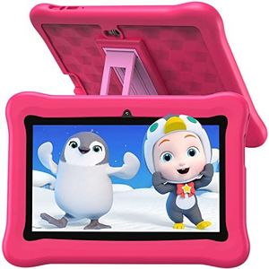 MASKJET Kindertablet 7 inch Android 11 Quad Core tablet kinderen WiFi Bluetooth 1024 x 600 kindertablet 2 GB RAM 16 GB ROM Dual Camera Kids-proof beschermhoes voor tablet kinderen (roze)