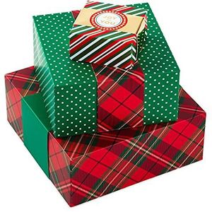 Hallmark 3 geschenkdozen in bijpassende maat met strepen voor Kerstmis (rood, groen, goud, opschrift ""Christmas Wishes"", ""Joy to You"", sneeuwvlokken, strepen, stippen, ruiten