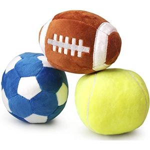 Interactief hondenspeelgoed geschikt voor kleine en middelgrote honden, voetbal, tennisballen en voetbal, voor honden, gevuld met pluizig piepspeelgoed, outdoor-speelgoed, pluche dieren, verjaardagscadeau voor honden