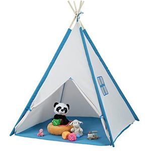 Relaxdays Speeltent - Tipi Tent - Kinderspeeltent - Wigwam - Indianen Tentje - Blauw/Wit