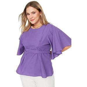 Trendyol Woman Regular Standard Crew Neck Woven Plus Size Blouse Chemise Femme, Mauve, 48