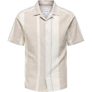 ONLY & SONS Onscaiden SS Stripe Linen Resort Chemise en lin pour homme, Kaki vintage., XS