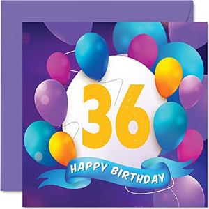 36 jaar verjaardagskaart voor mannen en vrouwen - Ballonfeest - Verjaardagskaarten voor mannen van 36 jaar, vrouw, broer, zus, mama, papa, tante, oom, beste vriend, neef, 145 mm x 145 mm