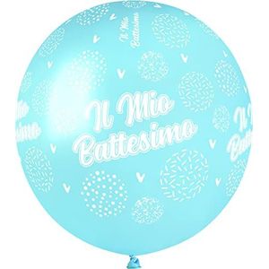 Verpakking met 25 ballonnen ""Il Mio Battesimo"" in natuurlijke latex premium kwaliteit G150 (Ø 48 cm (19 inch), pastel-lichtblauw