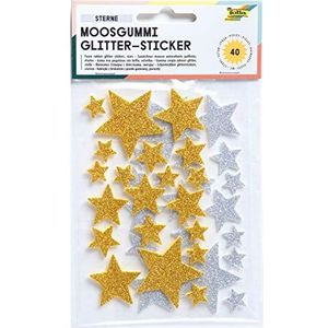 Folia 23792 – Foam Rubber Glitter Stickers, 40 stuks, Sterren Gesorteerd in Goud en Zilver