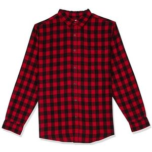 Amazon Essentials Flanellen overhemd voor heren met lange mouwen (verkrijgbaar in grote maten) - Zwart en rood geruit patroon - Maat S