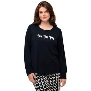 Ulla Popken Pyjama-shirt met paardenprint, pyjama-top voor dames, Marinier