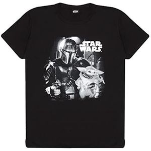 Star Wars The Mandalorian Mando en het kind foto T-shirt voor volwassenen, S-5XL, zwart, officieel product, zwart, XL, zwart.