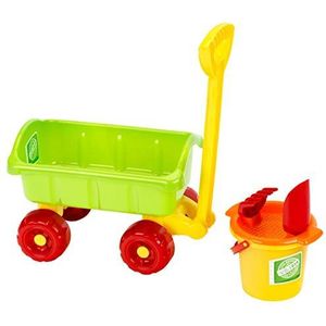 Theo Klein 7619 Kleine biologische trolley met emmer, bioplasticwagen, met emmer, hark, schep en zeef, speelgoed voor kinderen vanaf 1 jaar, 68 x 21 x 23 cm