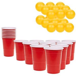 KEPLIN Bierpong spel - 36-delige set | herbruikbare rode bekers en tafeltennisballen | grappig Amerikaans spel voor volwassenen | geschikt voor vrijgezellenfeesten