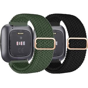 chinbersky 2 stuks compatibel met Fitbit Versa 2 / Versa / Versa Lite / Versa SE armband, reservearmband van gevlochten elastisch nylon, nylon, Geen edelsteen