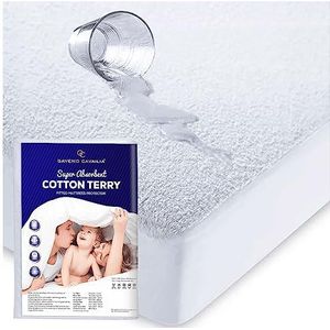 Matrasbeschermer van badstof voor tweepersoonsbed, ademend, waterdicht, hypoallergeen, wit
