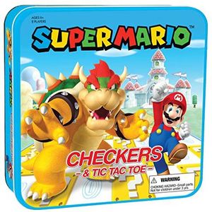 USAopoly - Super Mario Checkers & Bowser Tic-Tac-Toe spel - Klassieke spellen - Dames en boter, kaas en eieren met Mario & Bowser - Kinderspellen - Engels