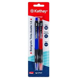 Kathay 86210498 oliepen, 2 stuks, blauw en rood, 1 mm punt, ideaal voor kantoor